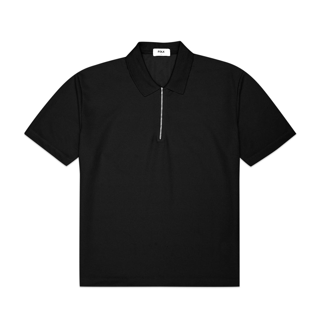 FOLX Tonal Textured Zip Polo Shirt
