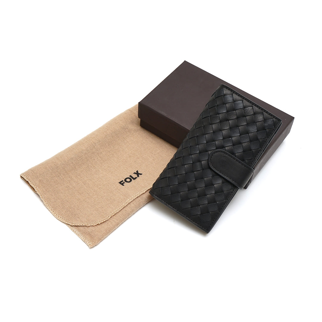 FOLX Small Intrecciato Snap Button Long Wallet