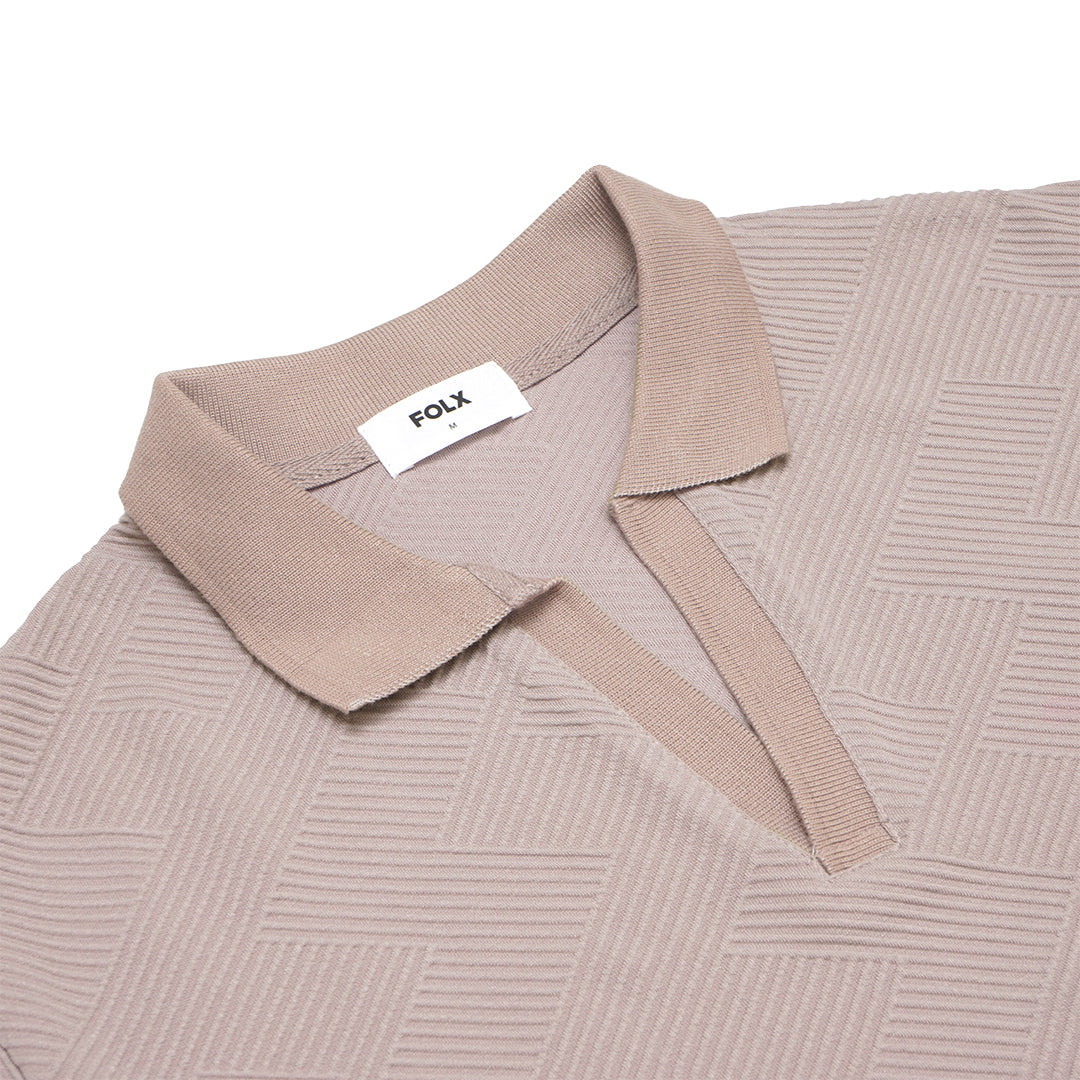 FOLX Linear Textured Open Collar Polo Shirt