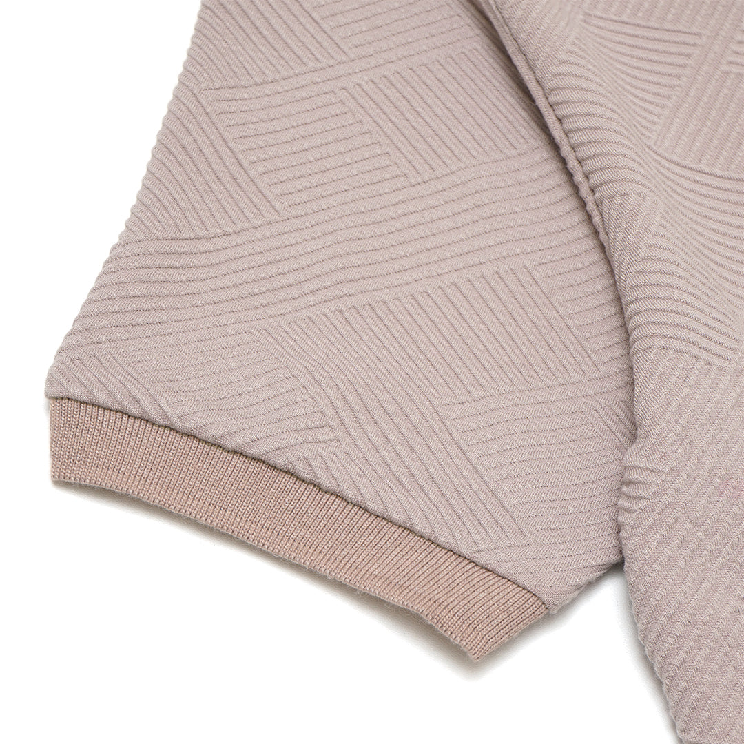 FOLX Linear Textured Open Collar Polo Shirt