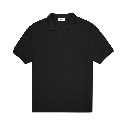 FOLX Linear Textured Open Collar Polo Shirt