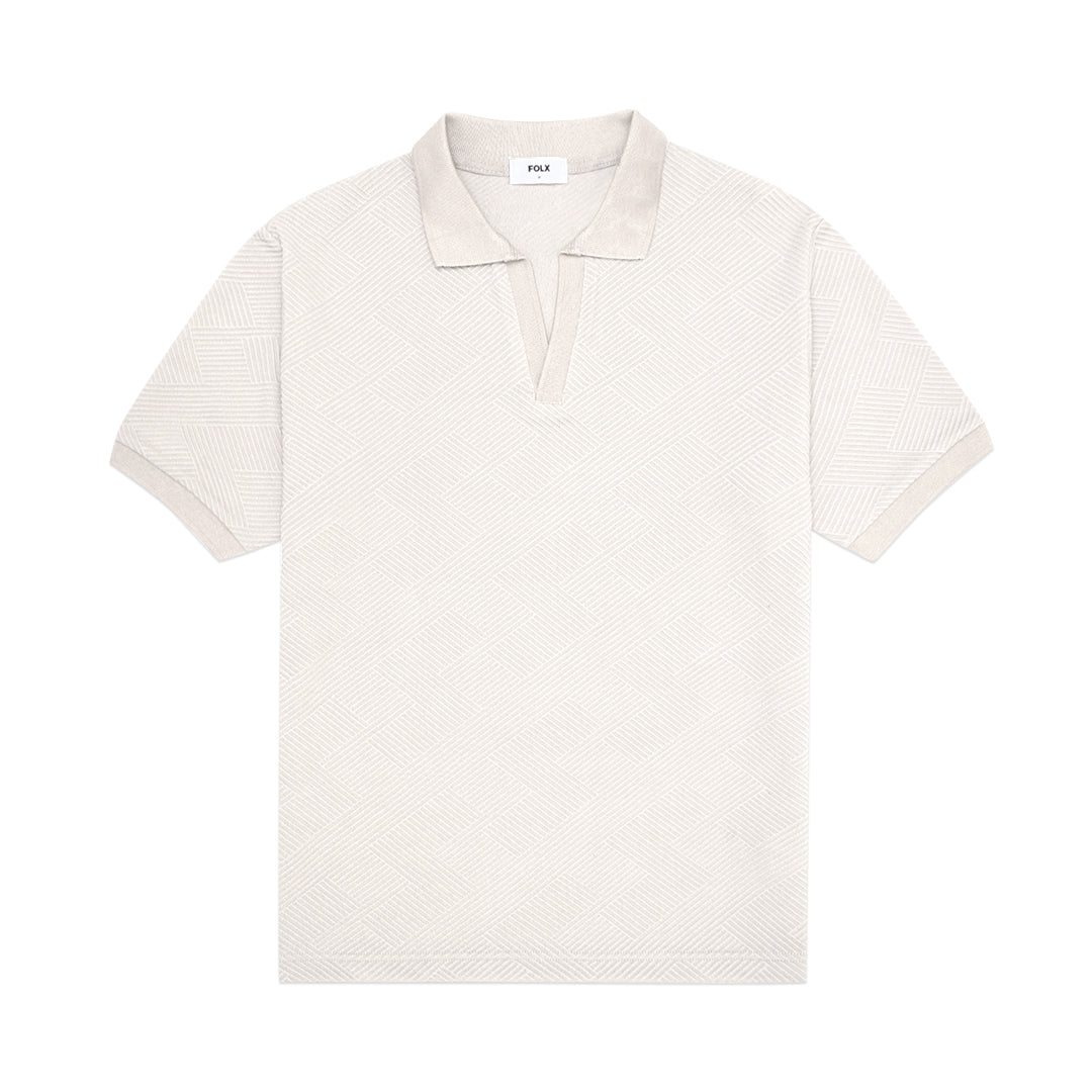FOLX Linear Textured Open Collar Polo Shirt