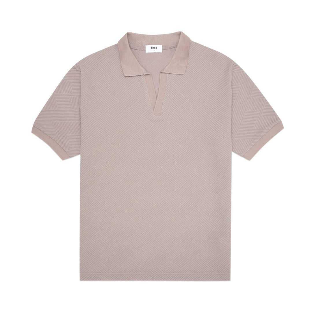 FOLX Linear Textured Open Collar Polo Shirt