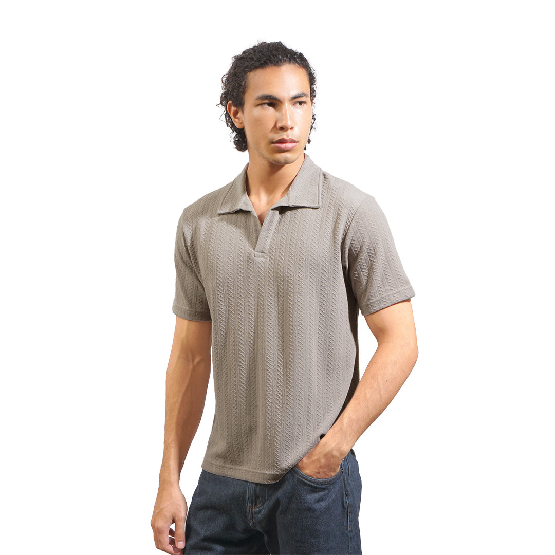 FOLX Geo Textured Open Collar Polo Shirt