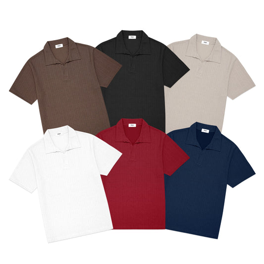 FOLX Geo Textured Open Collar Polo Shirt