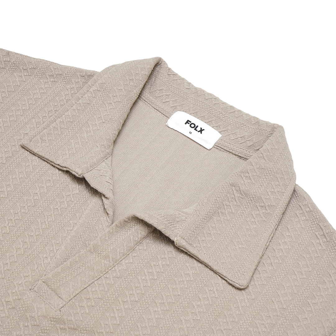 FOLX Geo Textured Open Collar Polo Shirt