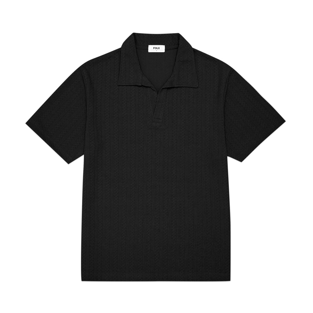 FOLX Geo Textured Open Collar Polo Shirt