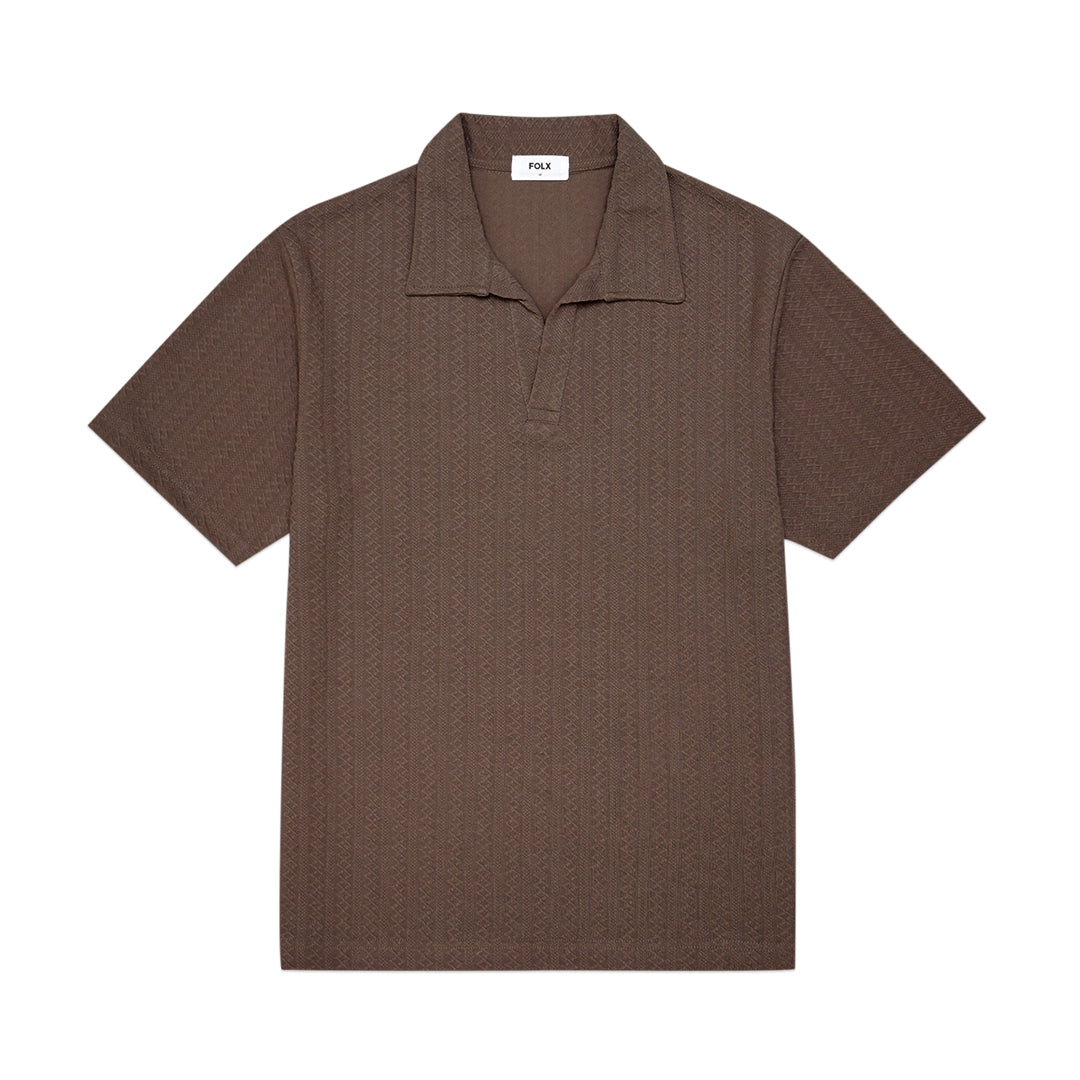 FOLX Geo Textured Open Collar Polo Shirt