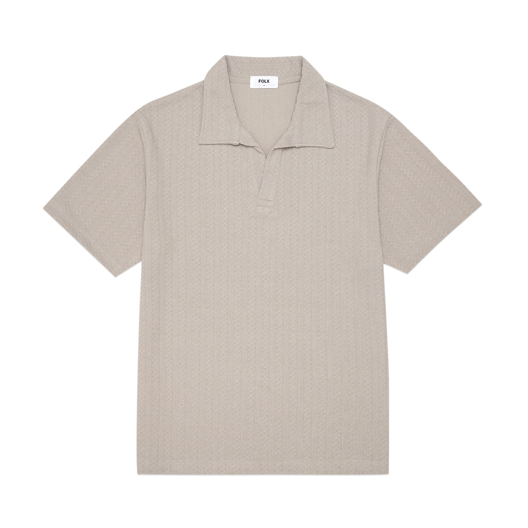 FOLX Geo Textured Open Collar Polo Shirt