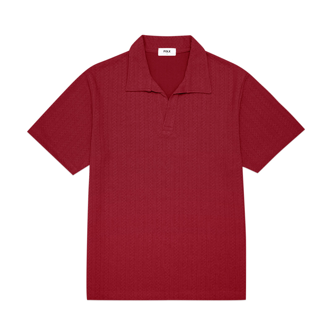 FOLX Geo Textured Open Collar Polo Shirt