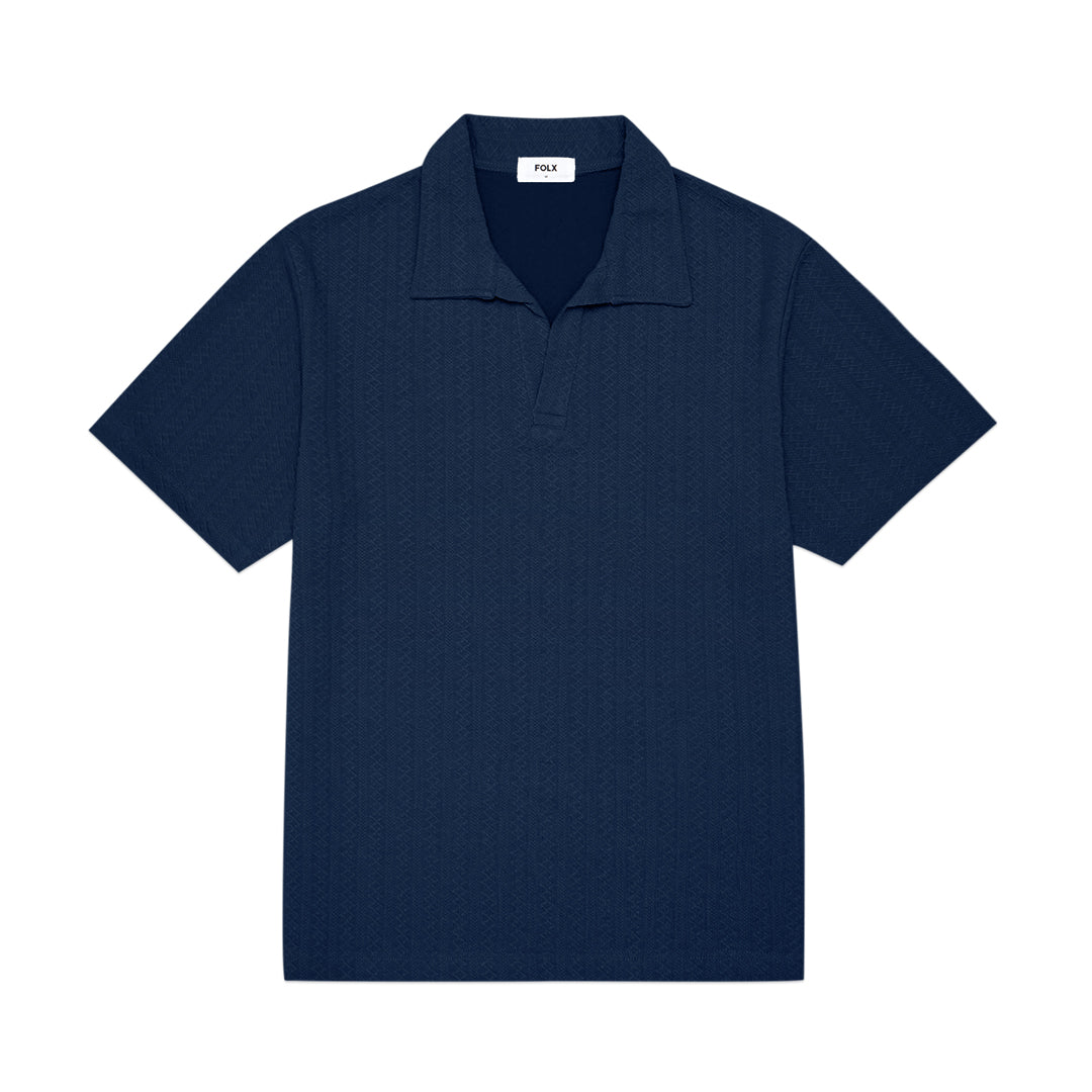 FOLX Geo Textured Open Collar Polo Shirt