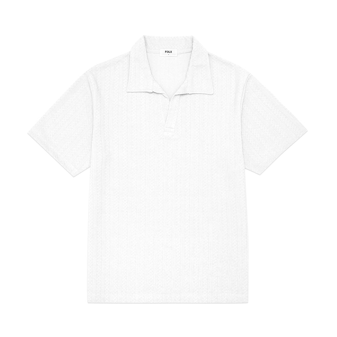 FOLX Geo Textured Open Collar Polo Shirt