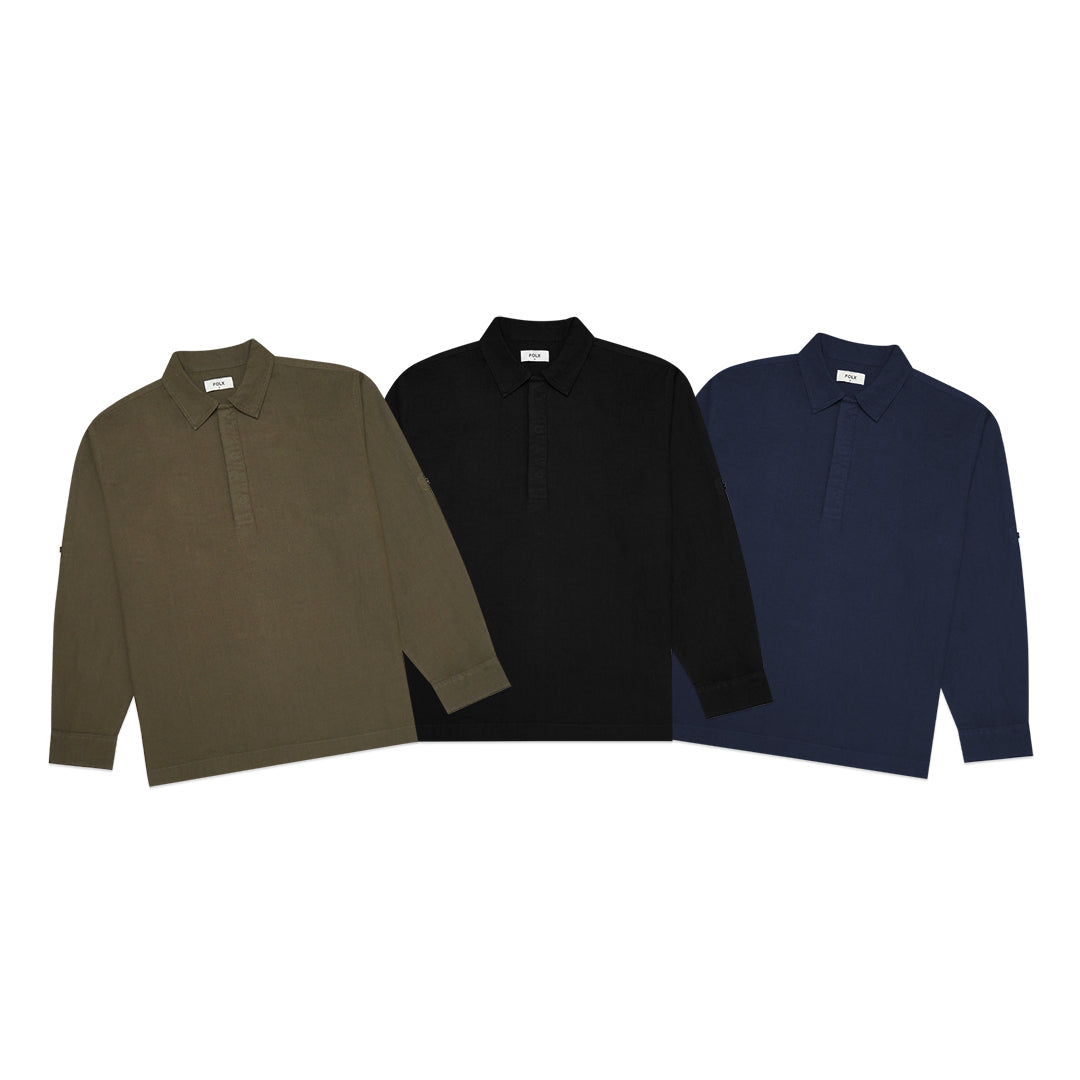 FOLX Relaxed Cotton Popover Long Sleeve Shirt