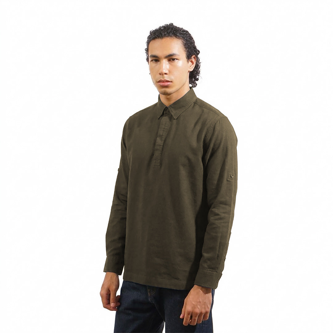 FOLX Relaxed Cotton Popover Long Sleeve Shirt