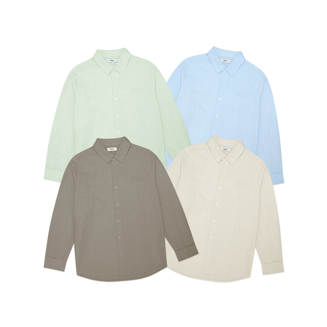 FOLX Textured Cotton Long Sleeve Shirt