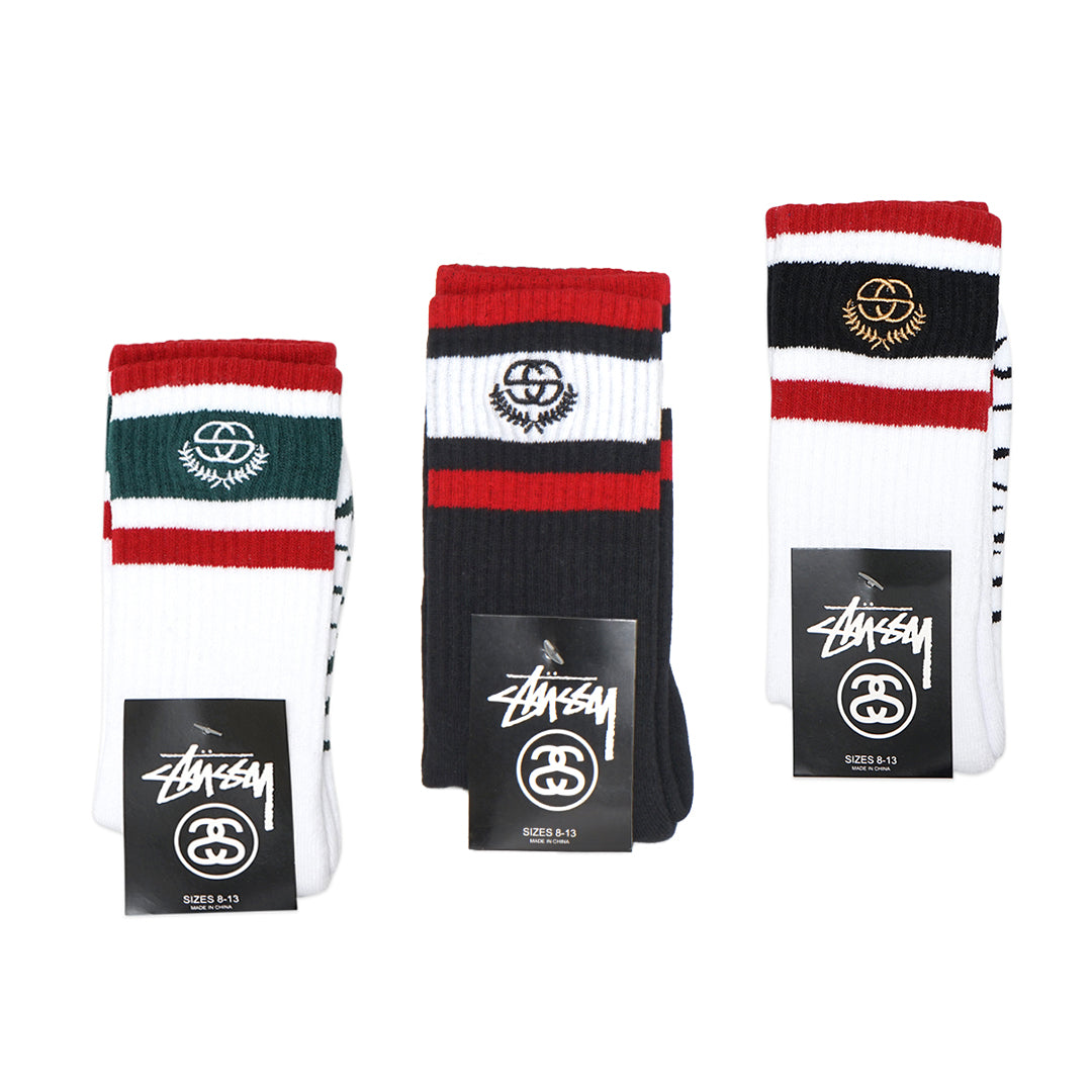 Stussy Bicolor Stripes SS Logo Crew Socks
