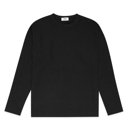 FOLX Jacquard Diamond Slash Textured Long Sleeve T-Shirt