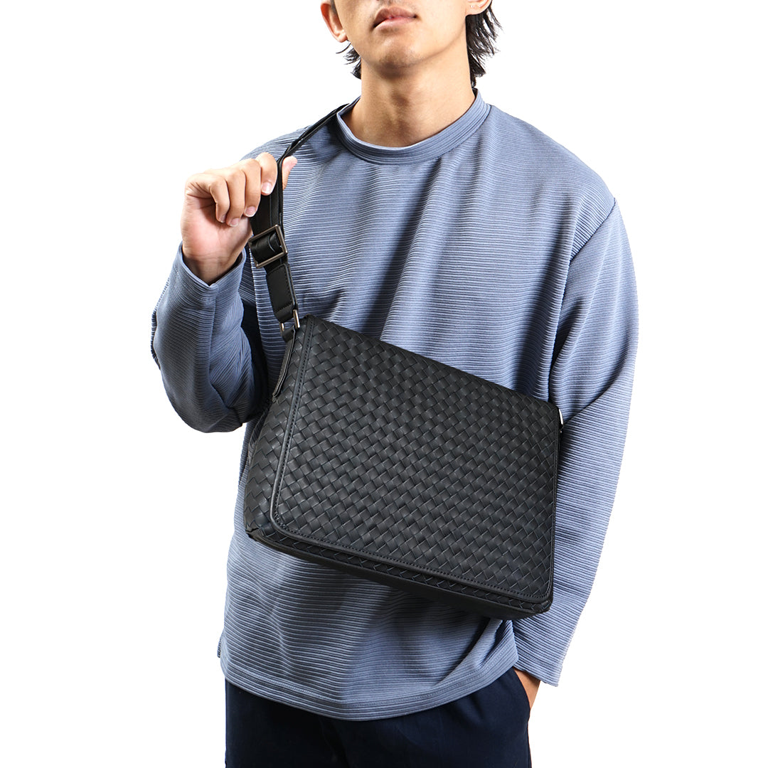 FOLX Intrecciato Front Flap Messenger Bag