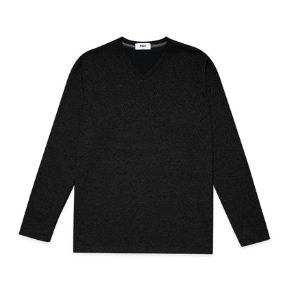 FOLX V-Neck Geometric Texture Long Sleeve T-Shirt