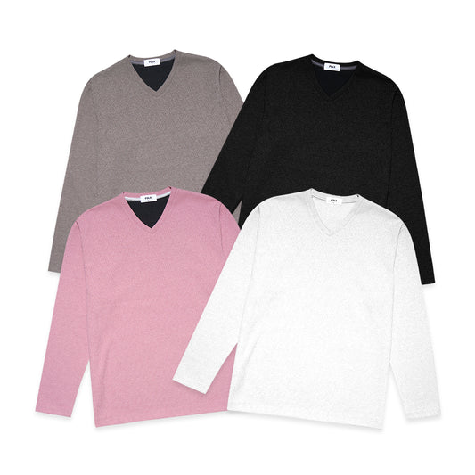 FOLX V-Neck Geometric Texture Long Sleeve T-Shirt