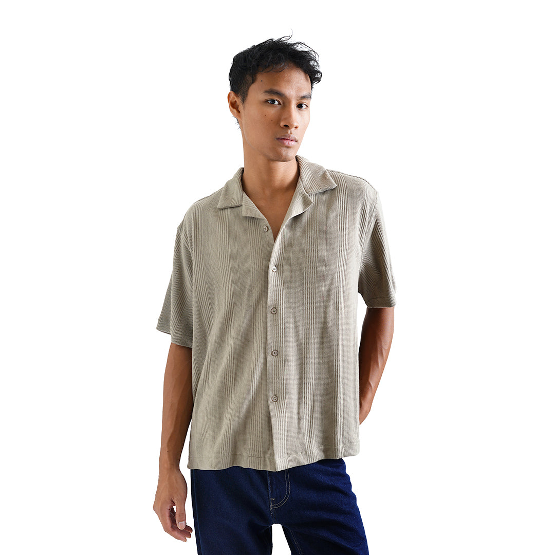 FOLX Vertical Waffle Texture Short Sleeve Shirt