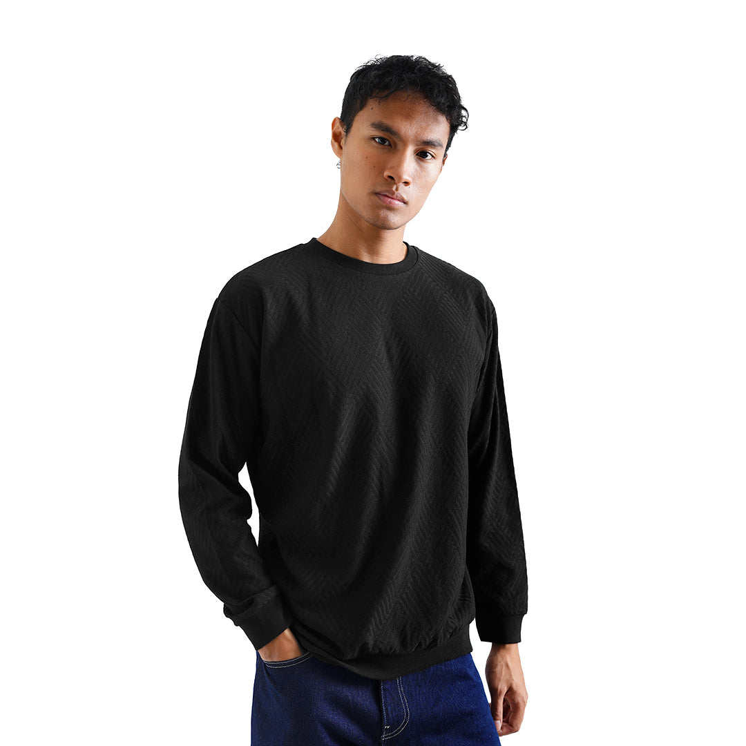 FOLX Jacquard Diamond Slash Textured Sweatshirt