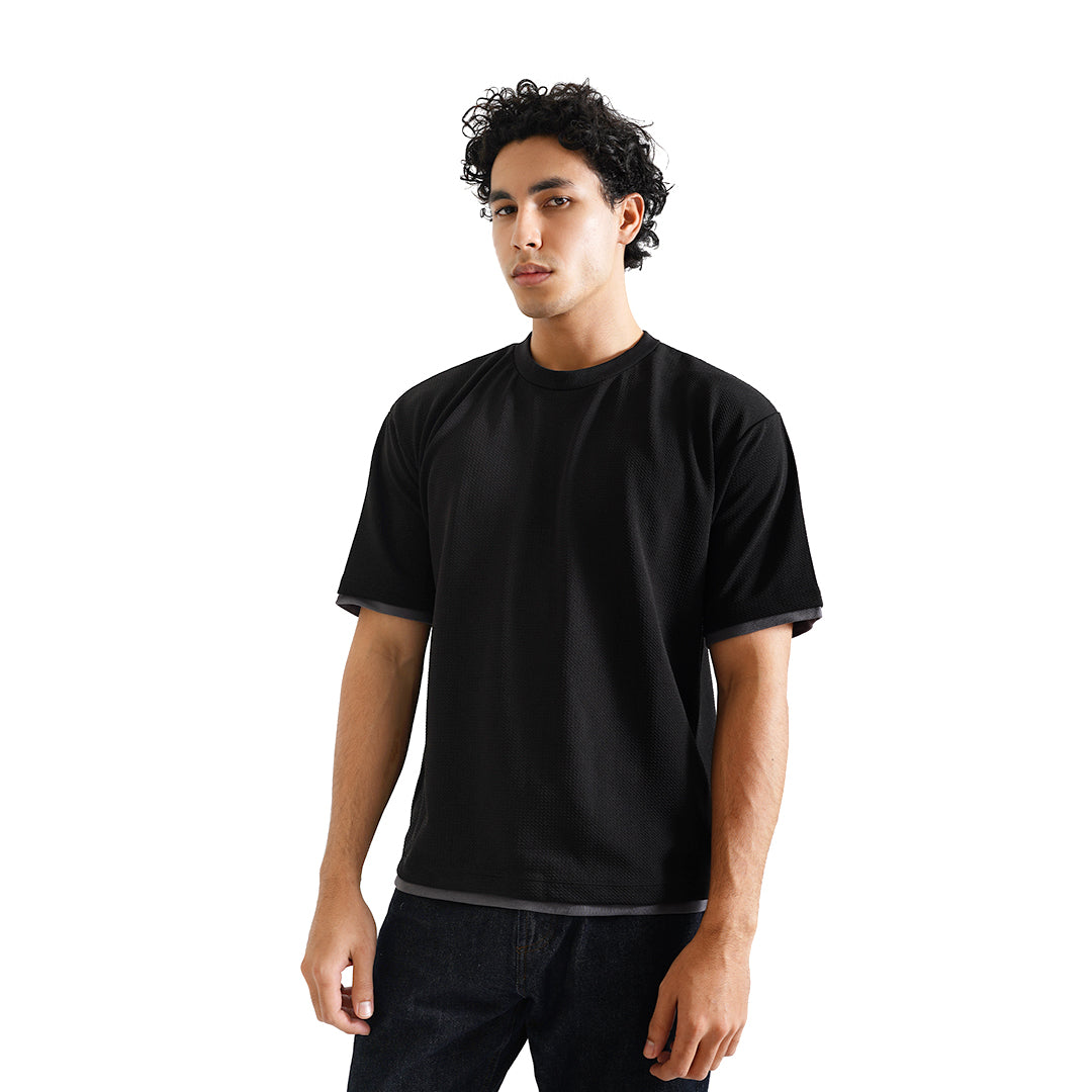 FOLX Layered Sleeves Textured T-Shirt