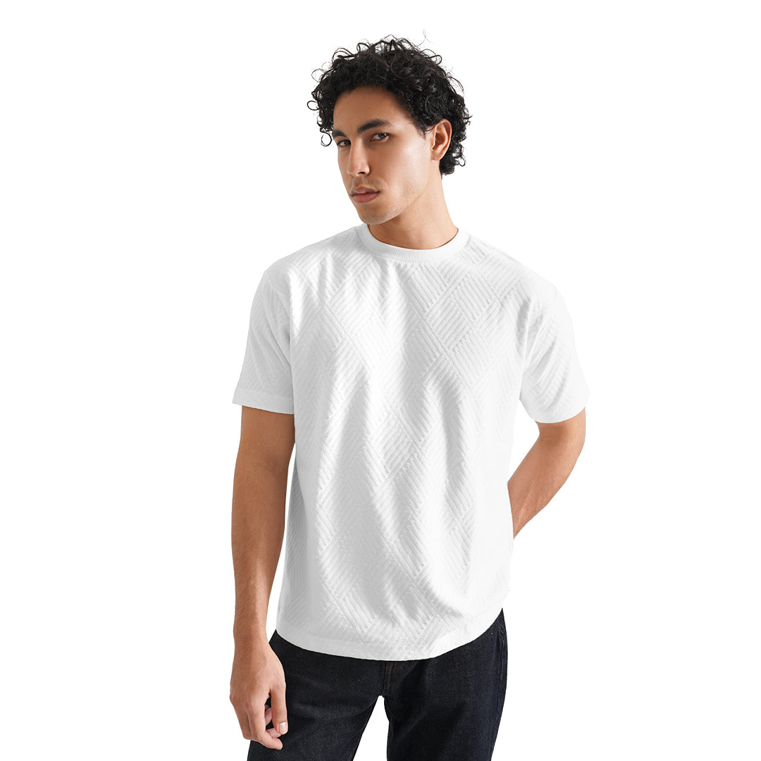FOLX Jacquard Diamond Slash Textured T-Shirt