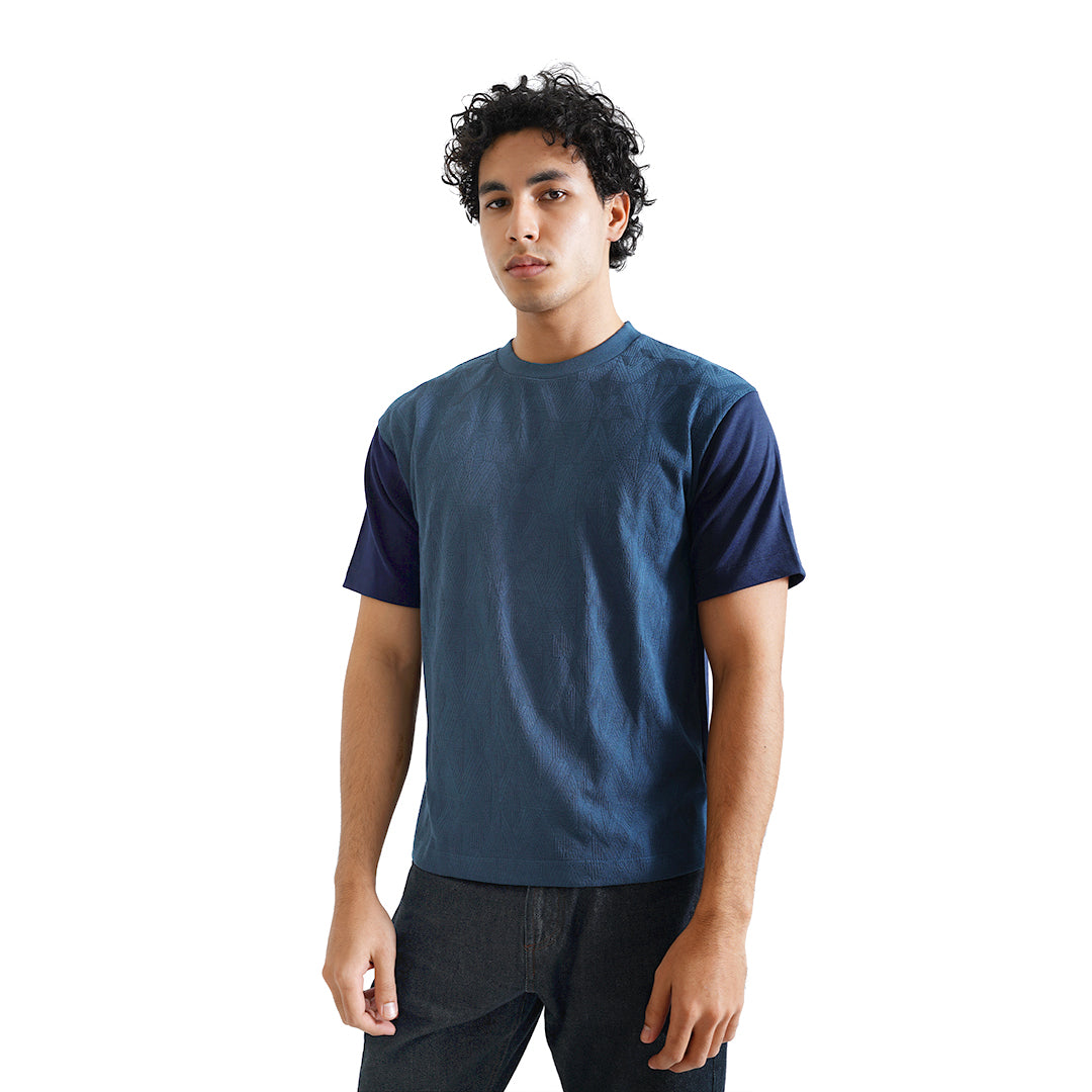 FOLX Color-Block Sleeves Diamond Texture T-Shirt