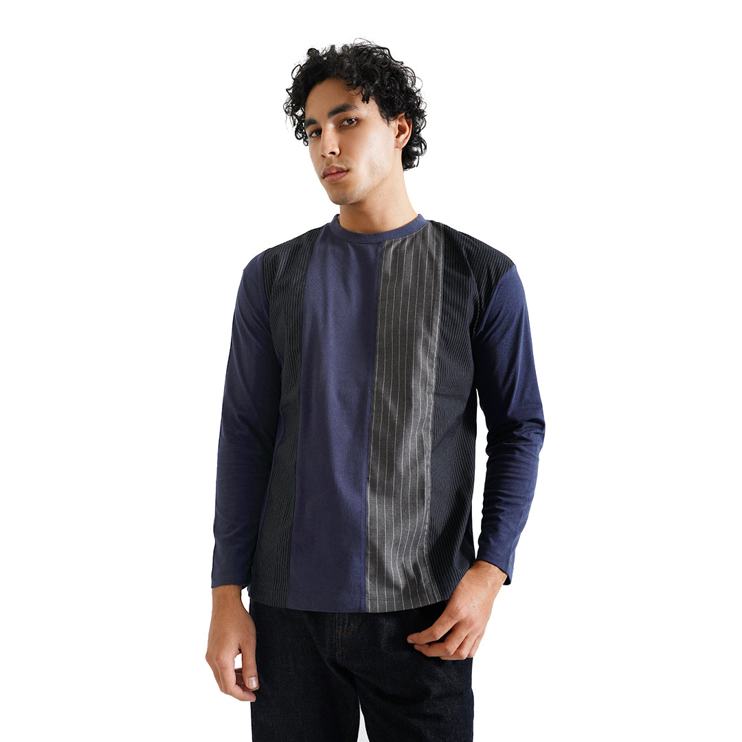 FOLX Vertical Patchwork Long Sleeve T-Shirt