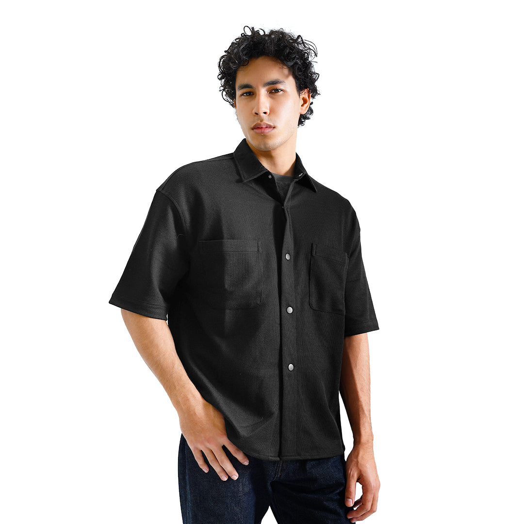 FOLX Double Pockets Textured Short Sleeve Shirt