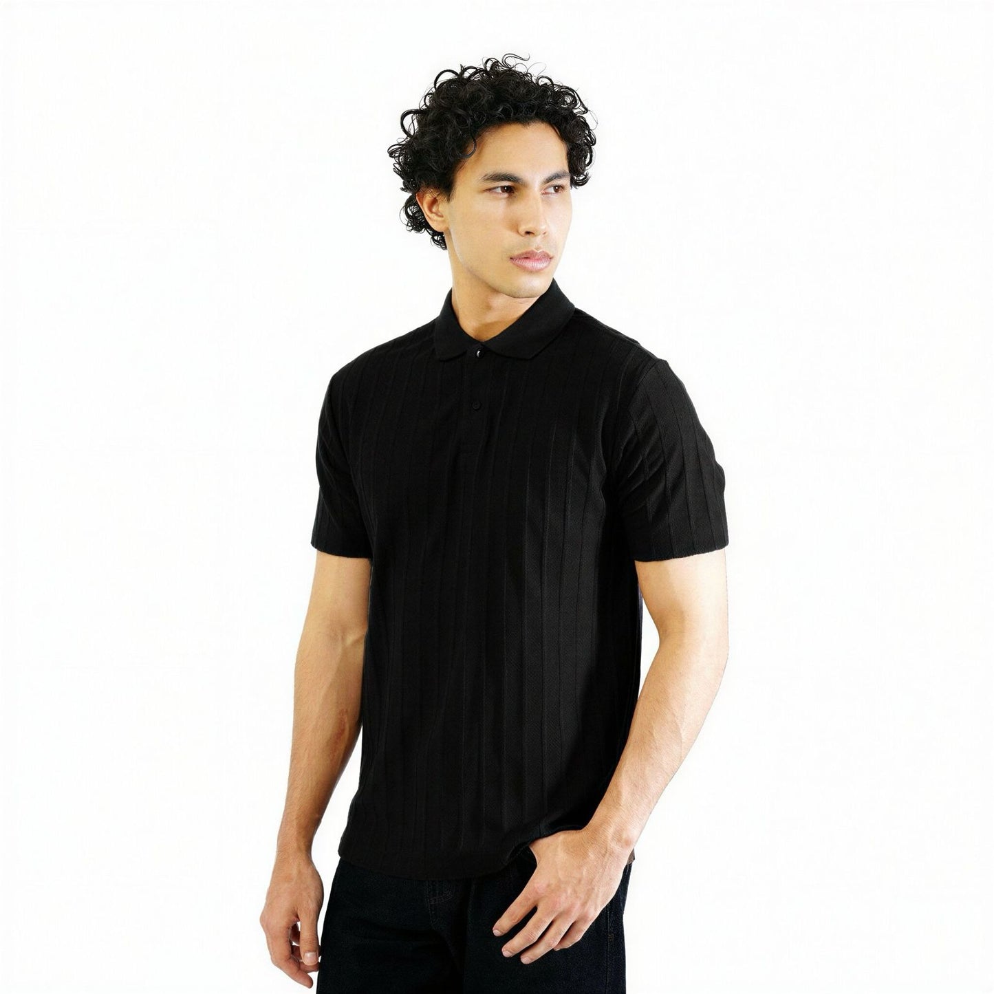 FOLX Solid Striped Texture Polo Shirt