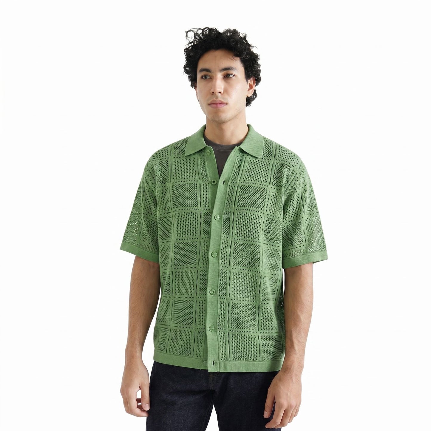 FOLX Crochet Knitted Short Sleeve Shirt