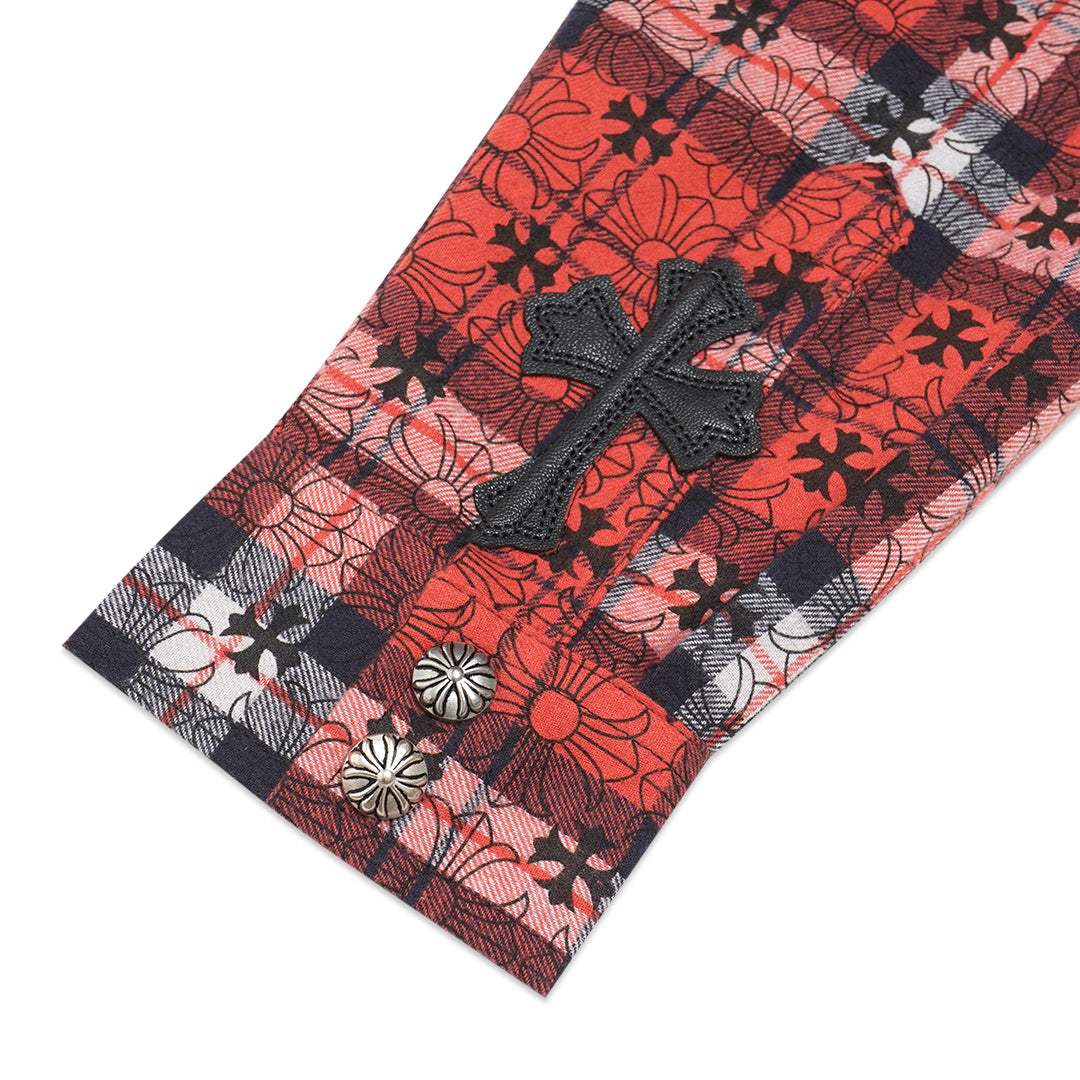 Chrome Hearts All-Over Cross Flannel Long Sleeve Shirt
