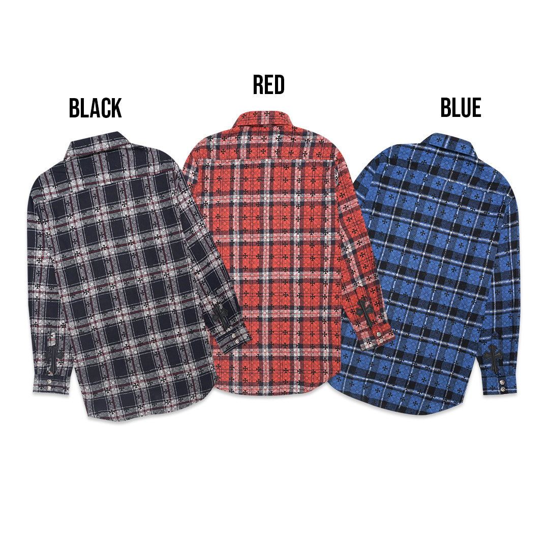 Chrome Hearts All-Over Cross Flannel Long Sleeve Shirt