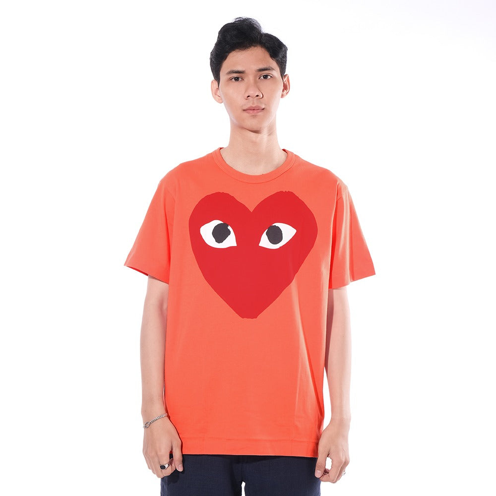 CDG Play Red Heart T-Shirt Orange
