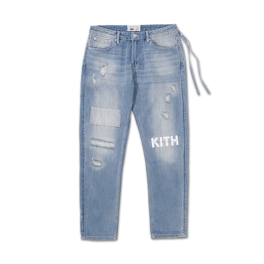 Kith Varick Letter Denim Jeans Washed Light Blue