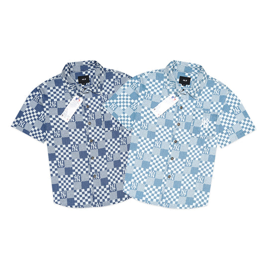 M7B Checkerboard Monogram Denim Short Sleeve Shirt