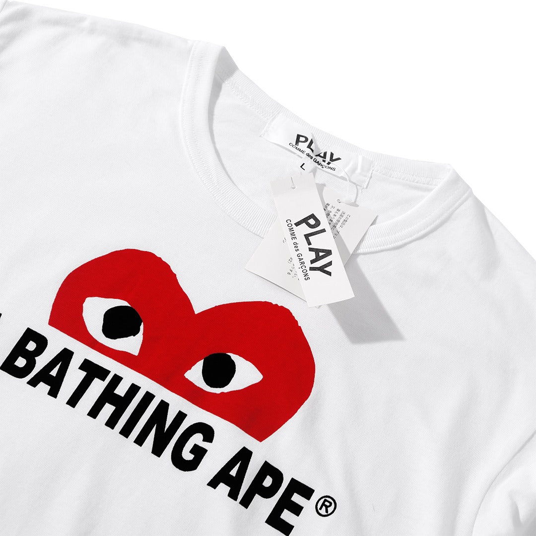 CDG Play X A Bathing Ape Half Heart T-Shirt White