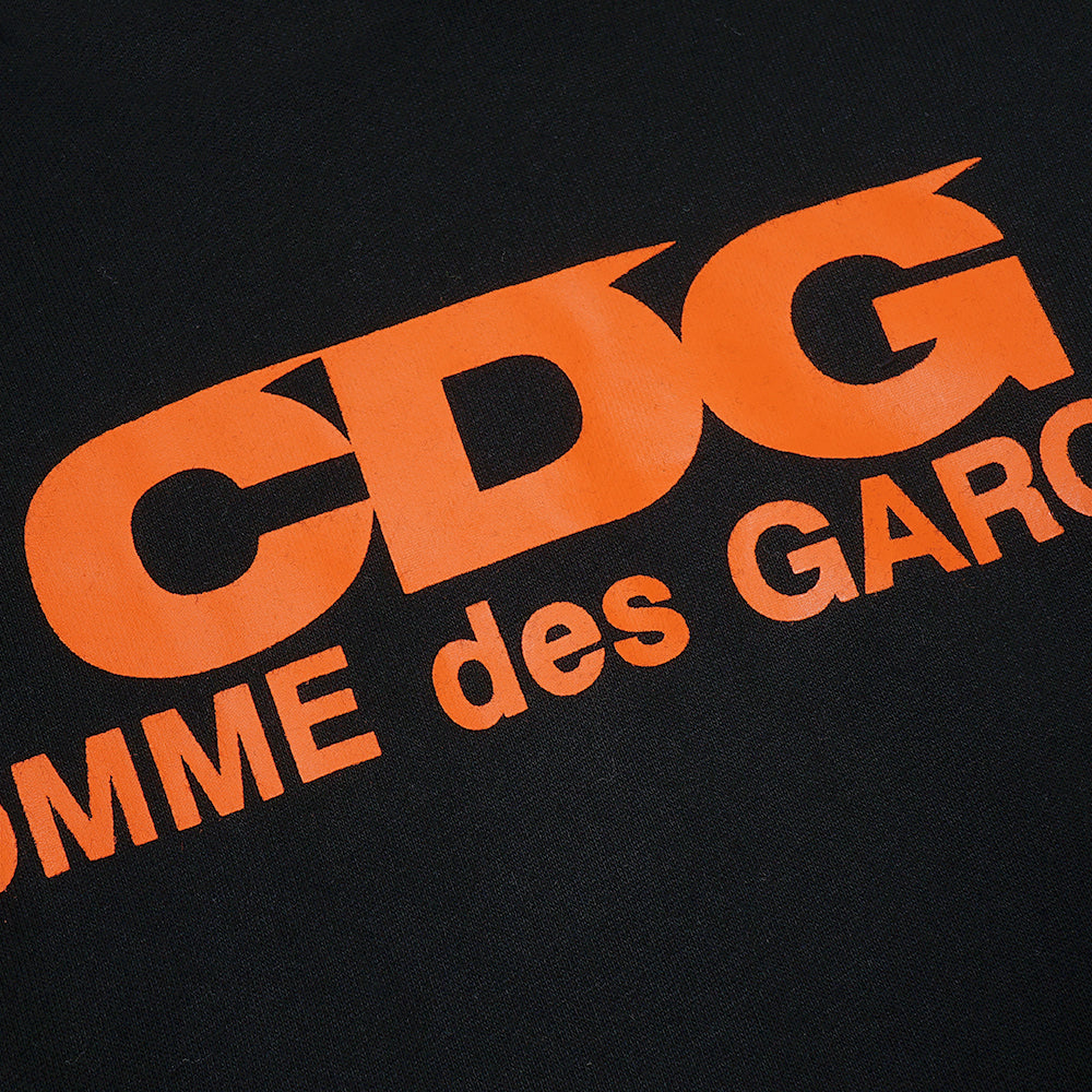 CDG Orange Text Hoodie Black