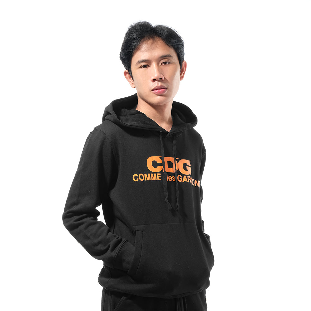 CDG Orange Text Hoodie Black