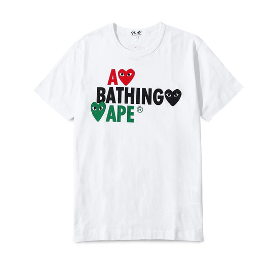 CDG Play X A Bathing Ape Colorful Heart T-Shirt White
