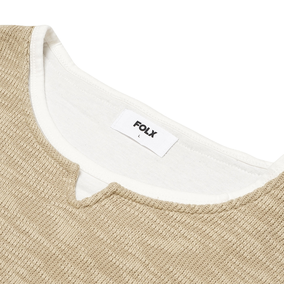 FOLX U Collar Faux Layered Long Sleeve T-Shirt