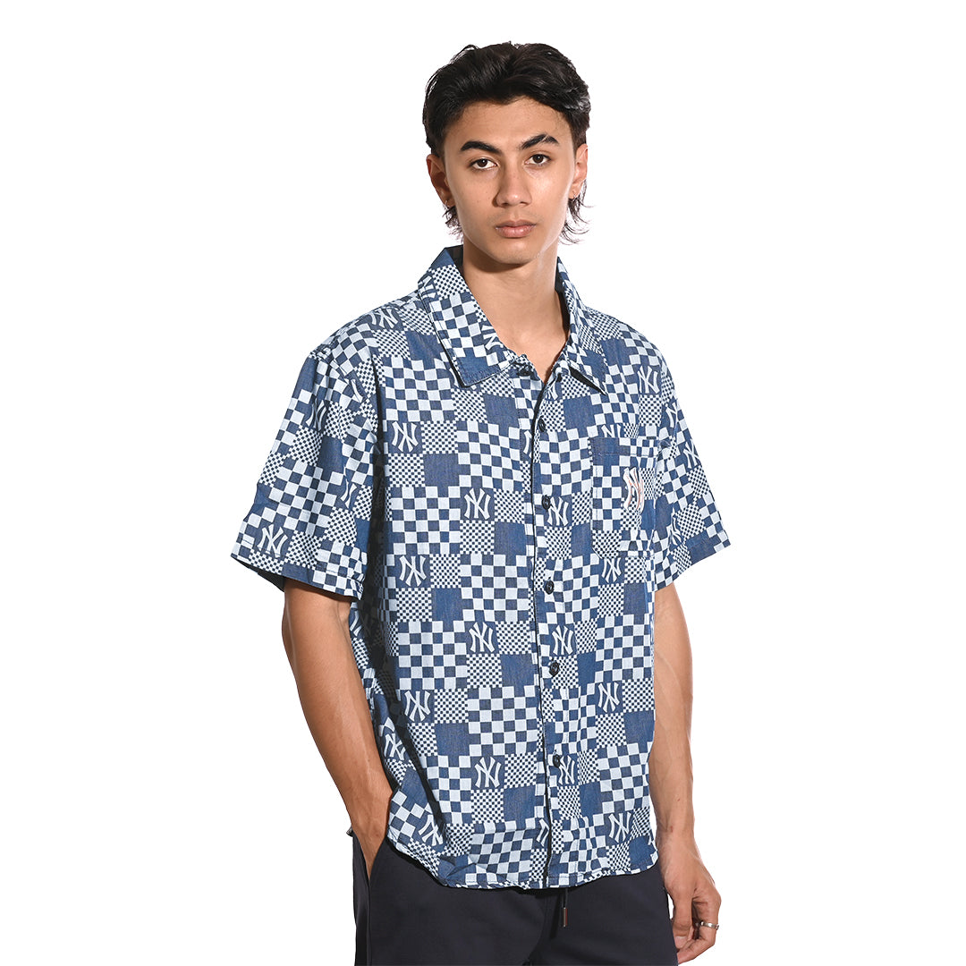 M7B Checkerboard Monogram Denim Short Sleeve Shirt
