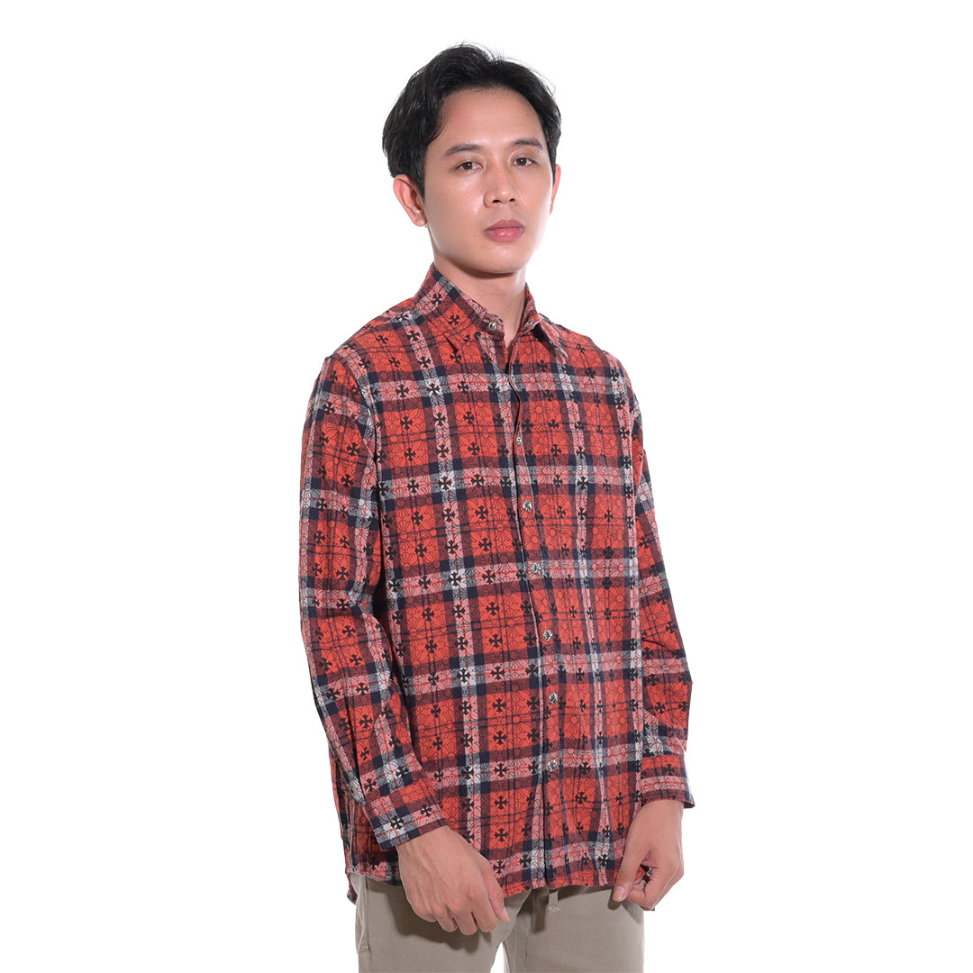 Chrome Hearts All-Over Cross Flannel Long Sleeve Shirt