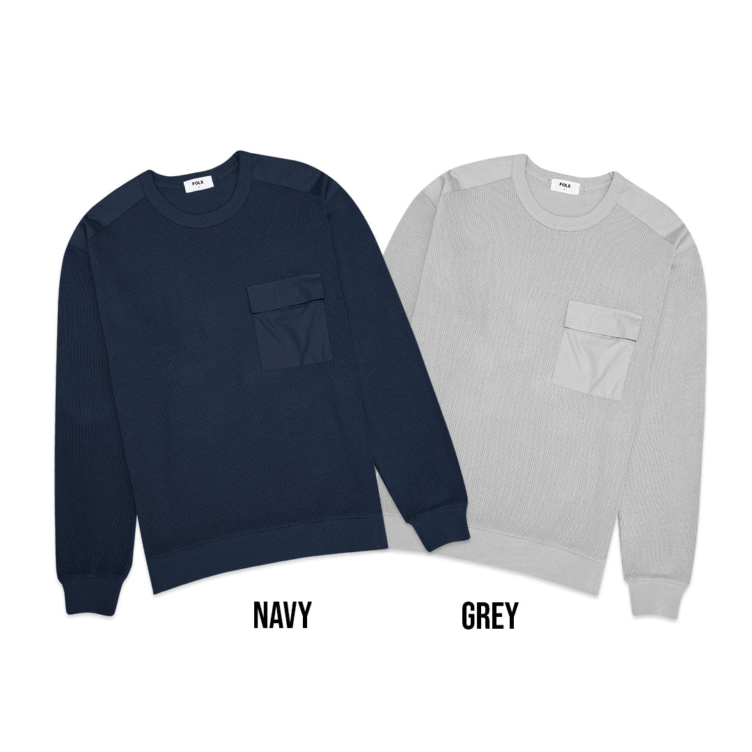 FOLX Woven Chest Pocket Sweater