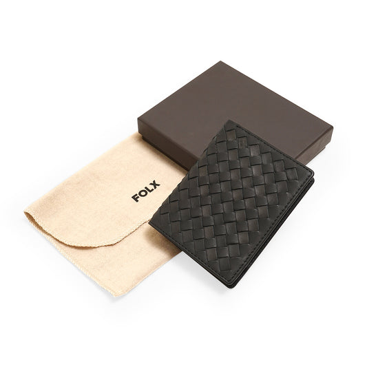 FOLX Intrecciato Slim Bifold Leather Wallet