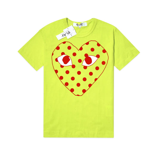 CDG Play Red Heart Polkadot T-Shirt Lime