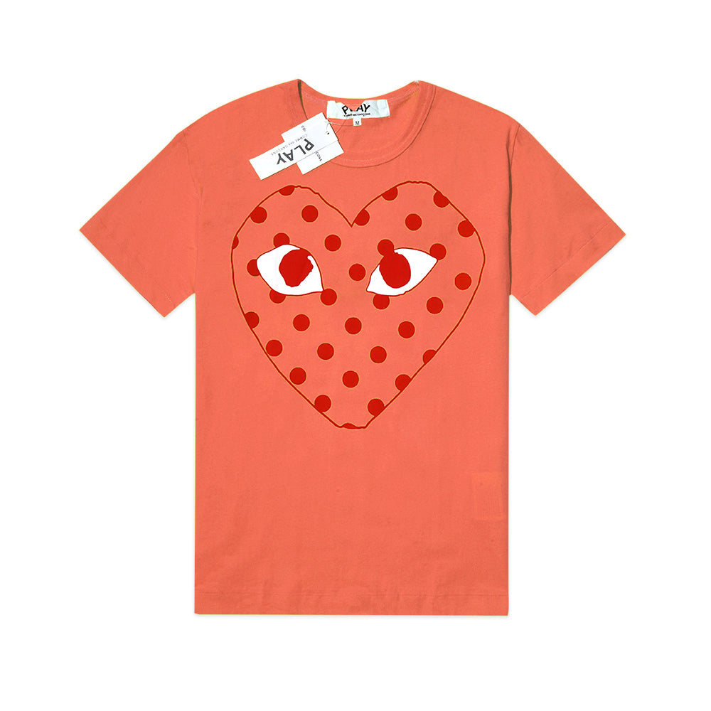 CDG Play Red Heart Polkadot T-Shirt Orange