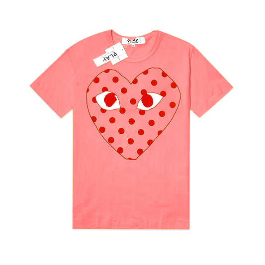 CDG Play Red Heart Polkadot T-Shirt Pink